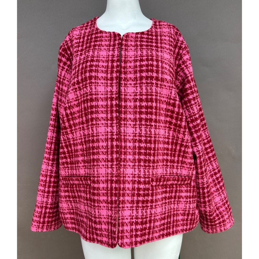 On 34th Womens 22W Tweed Blazer Pink Red Plaid Cropped Jacket Preppy Chic Plus - Picture 15 of 15